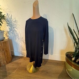 Navy Long Sleeve Dress with Side Buttons